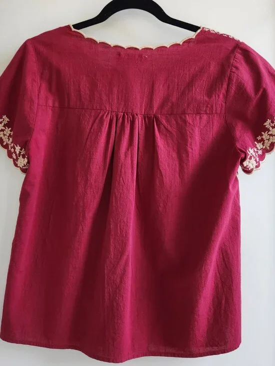 Savanna Jane Red Embroidered Boho Top Small Floral Peasant Blouse - Picture 5 of 6